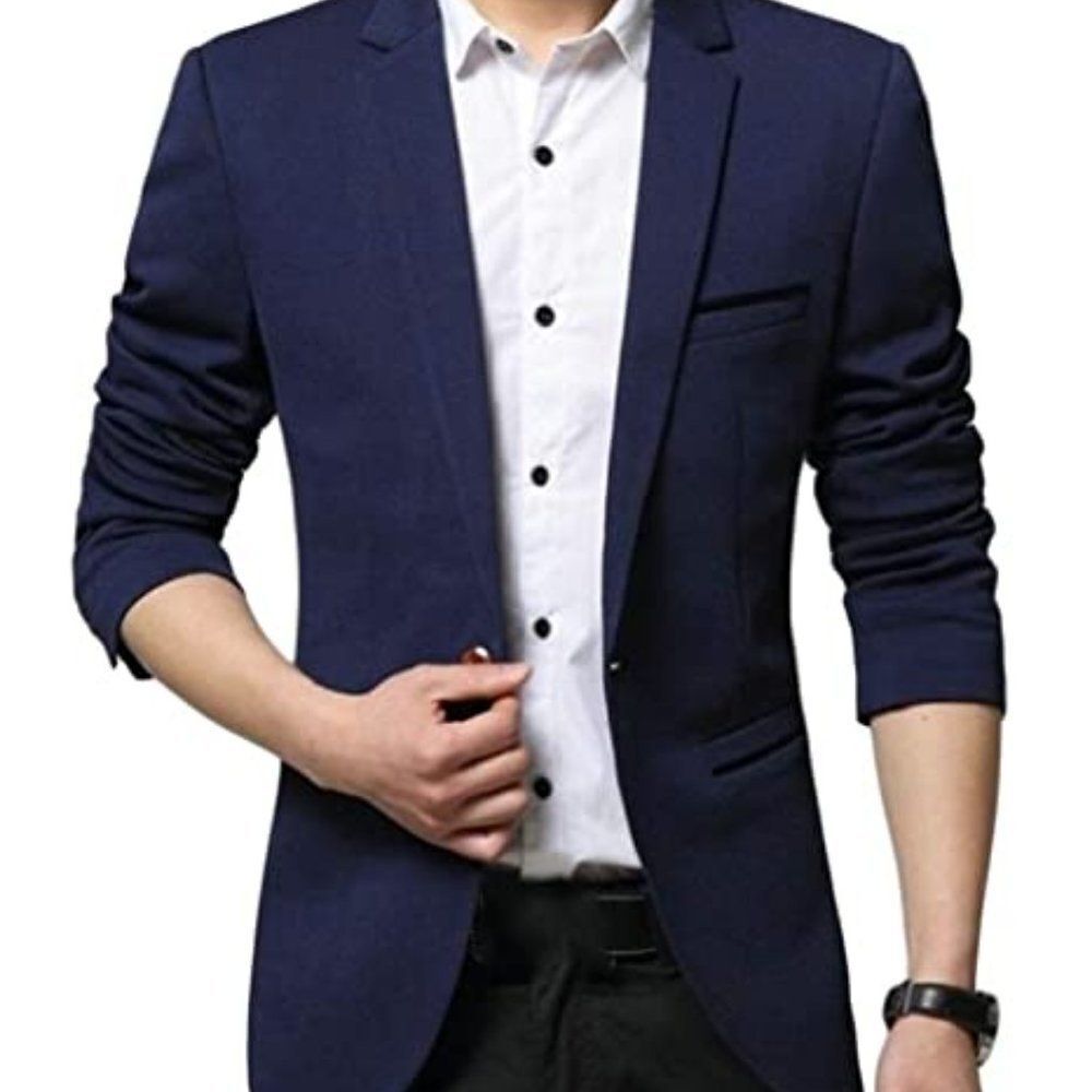 Lark + Ro Mens Navy Blue Long Sleeve Ventless One Button Boyfriend Blazer Size 2